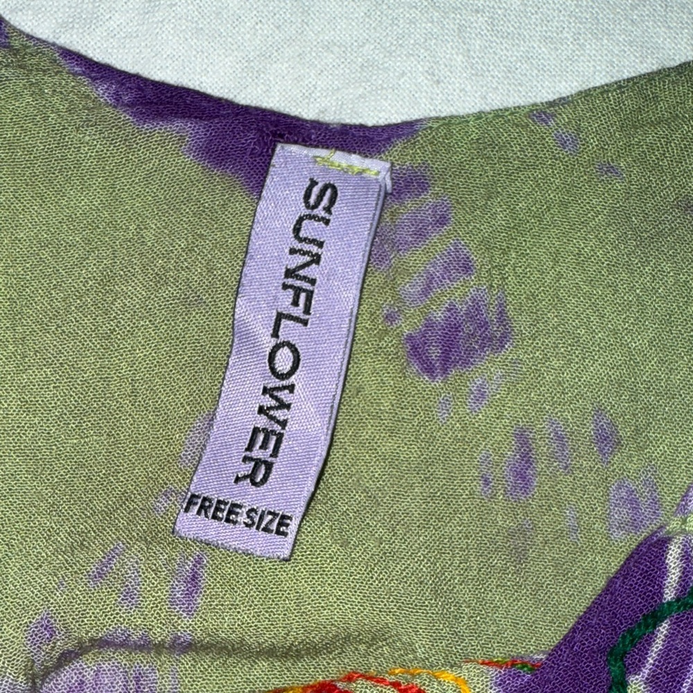 Sunflower: Vibrant Purple and Green Embroidered Women's Blouse Sz: Freesize - Picture 2 of 9